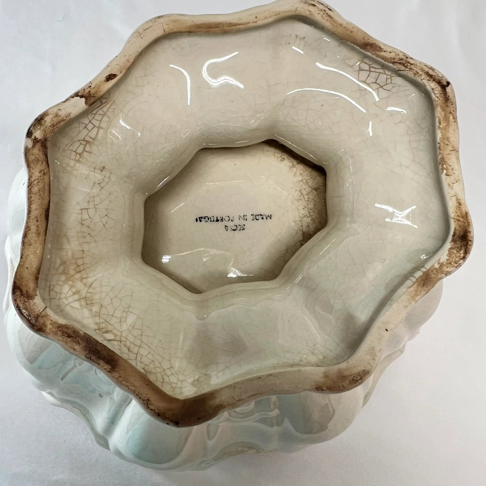 Mid Century White Ironstone Monteith Style Center Bowl by Secla Portugal - 6