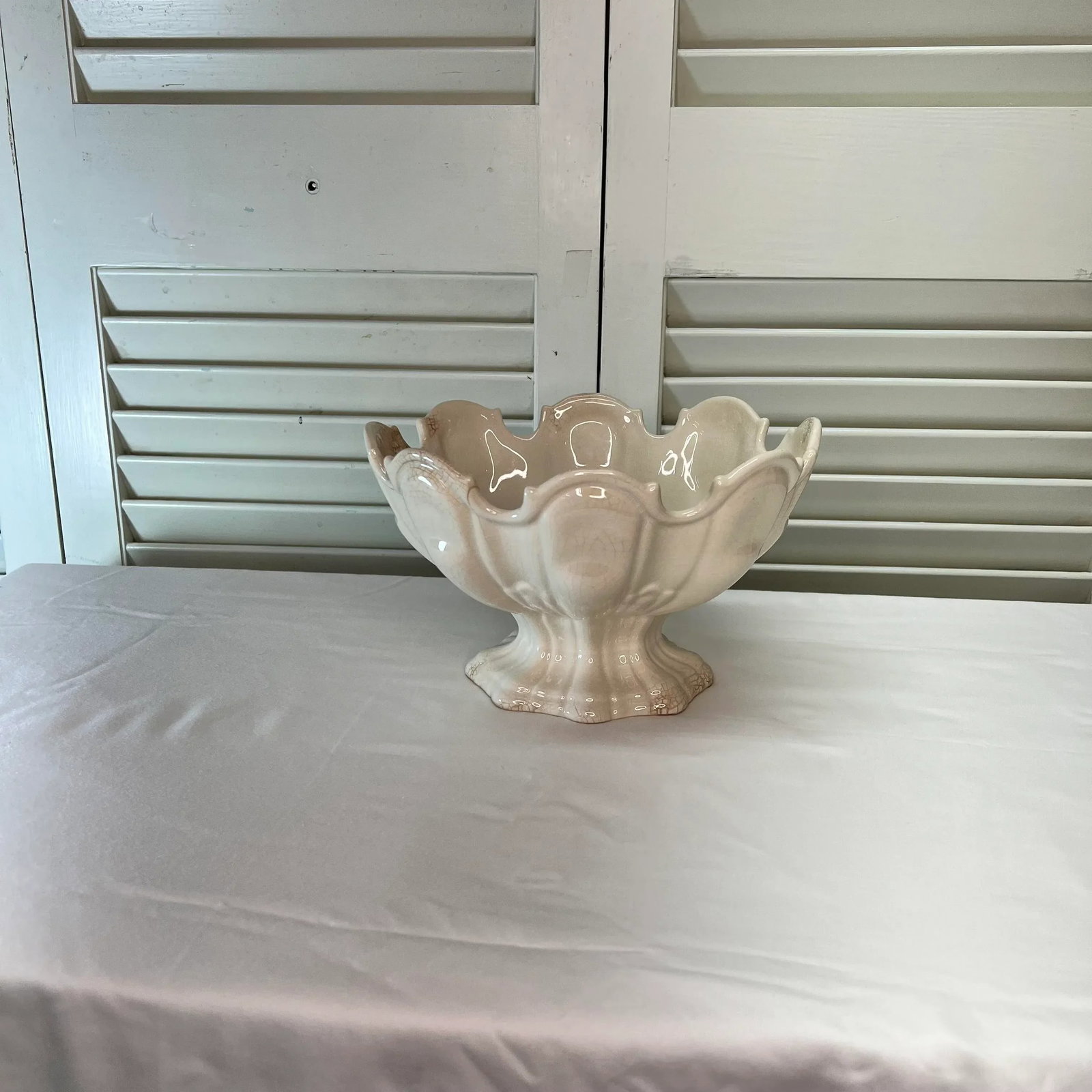 Mid Century White Ironstone Monteith Style Center Bowl by Secla Portugal - 8