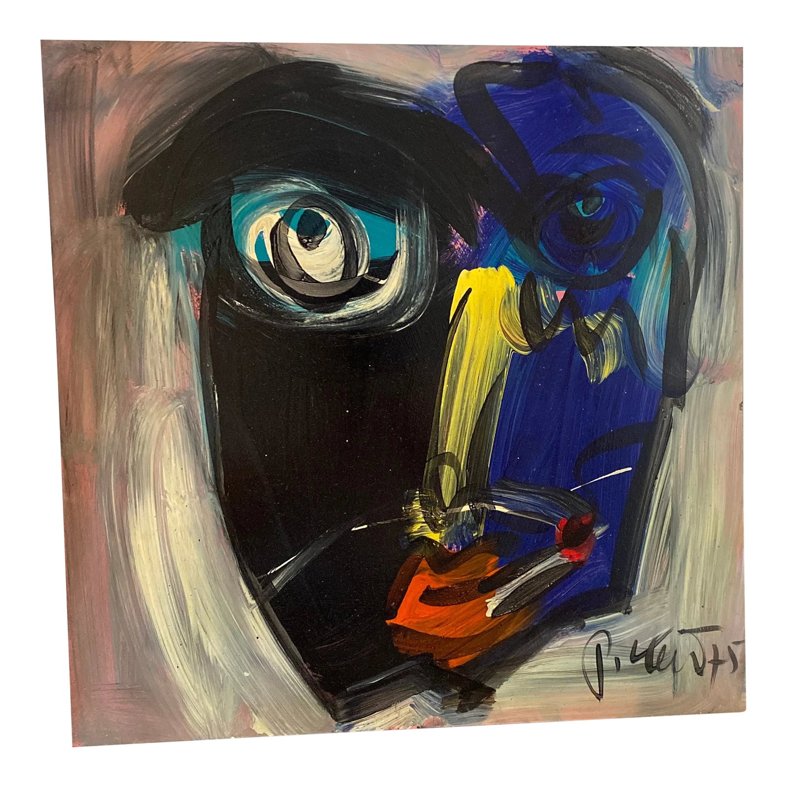 Peter Keil Original Abstract Portrait Painting on Board 1975: Peter Keil is a German artist that focuses primarily on abstract expressionism. Keil painted with some of the greats including Joan Miró, Pablo Picasso and Andy Warhol, to name a few. This is