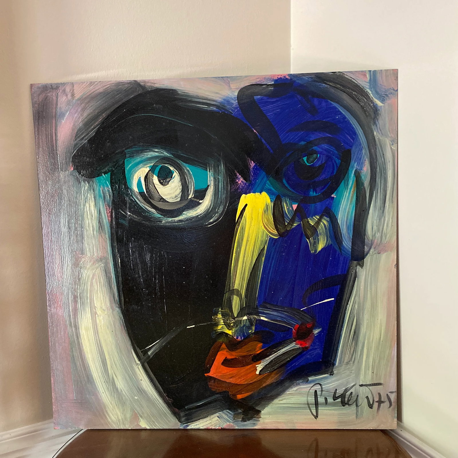 Peter Keil Original Abstract Portrait Painting on Board 1975 - 4