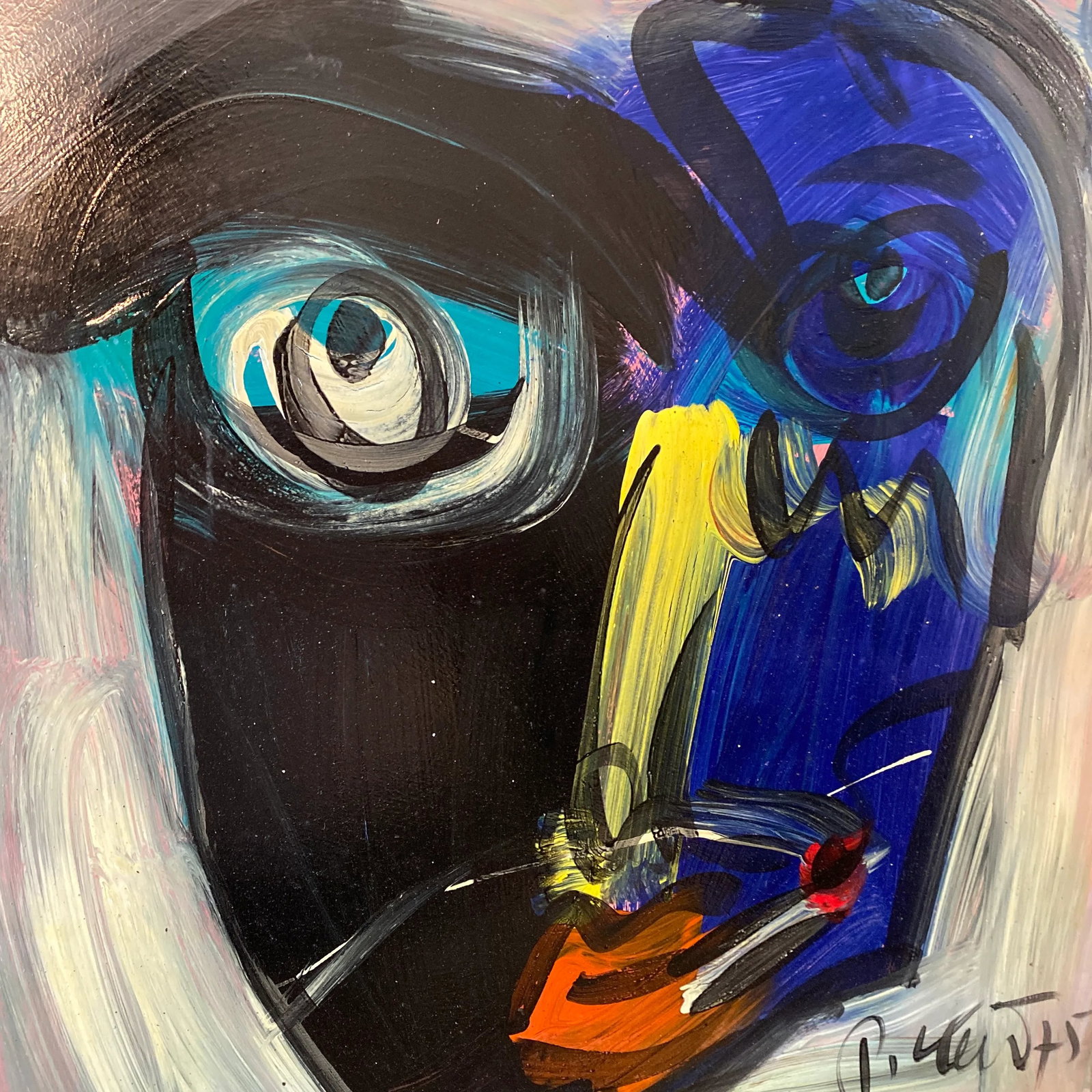 Peter Keil Original Abstract Portrait Painting on Board 1975 - 5