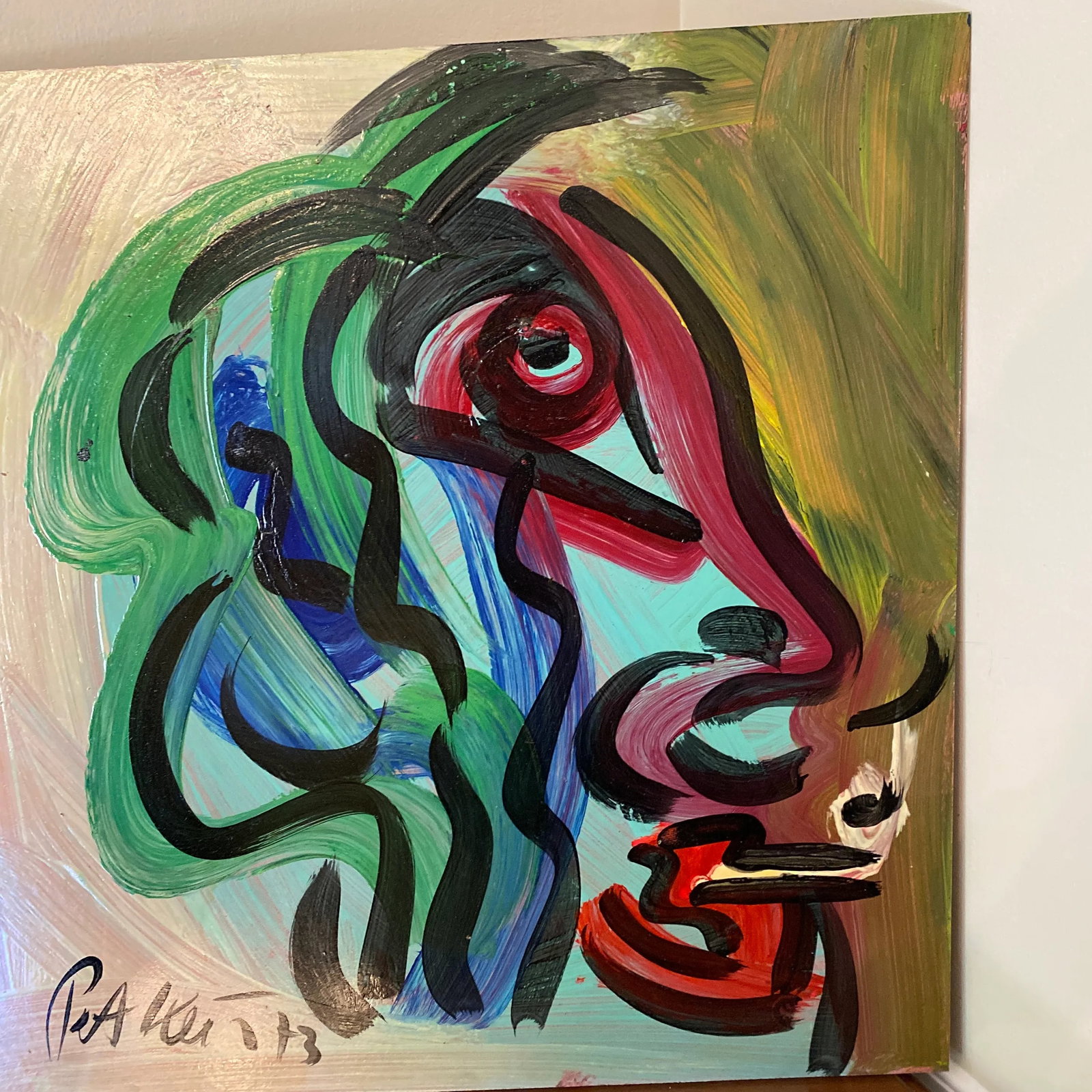 Peter Keil Original Abstract Portrait Painting on Board 1973 - 6