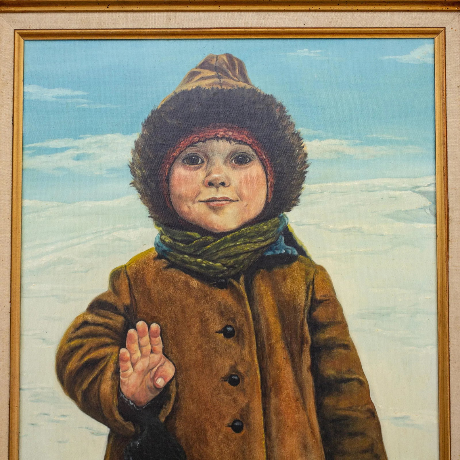 Oil Portrait Painting of a Child in the Snow | Signed and Framed - 3