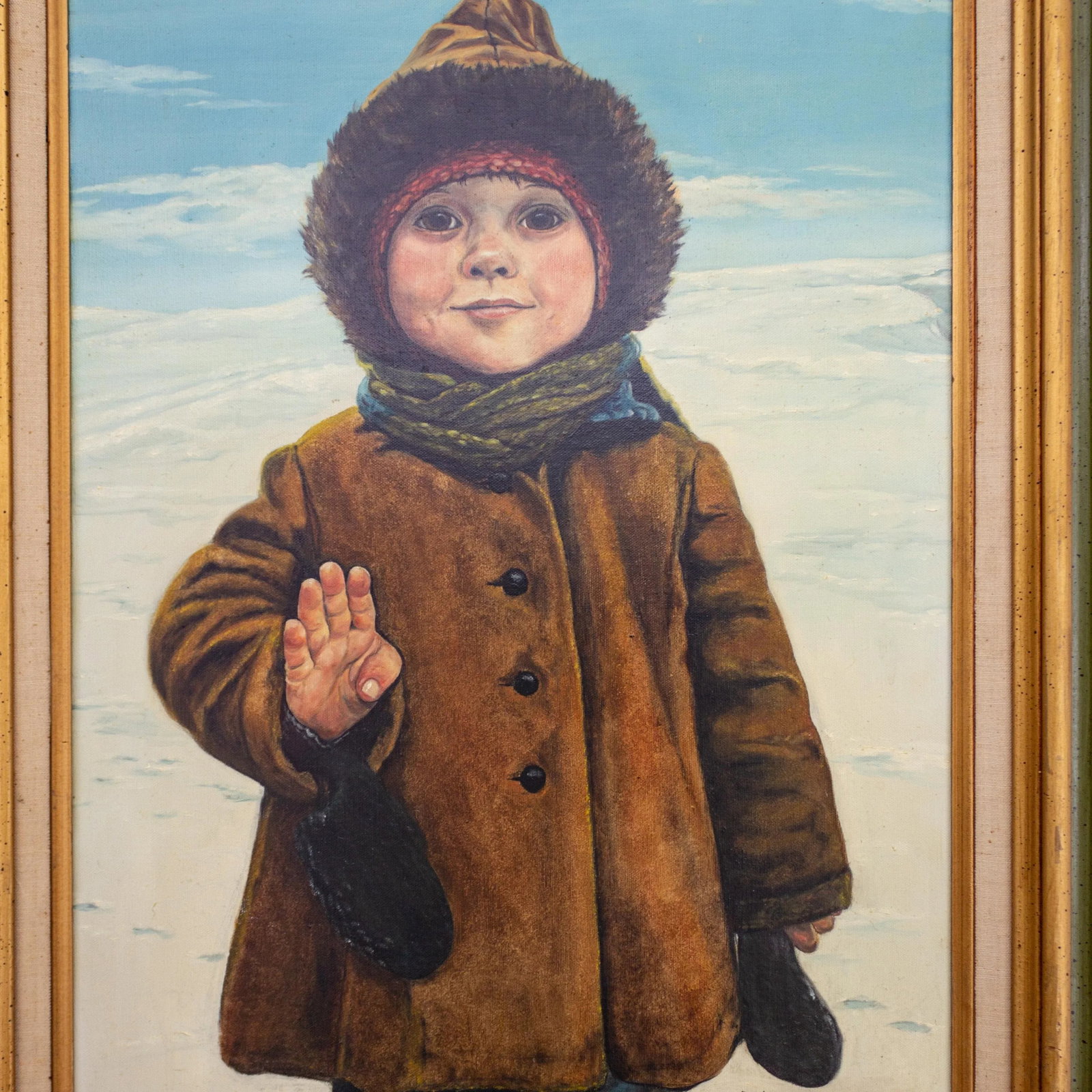 Oil Portrait Painting of a Child in the Snow | Signed and Framed - 5