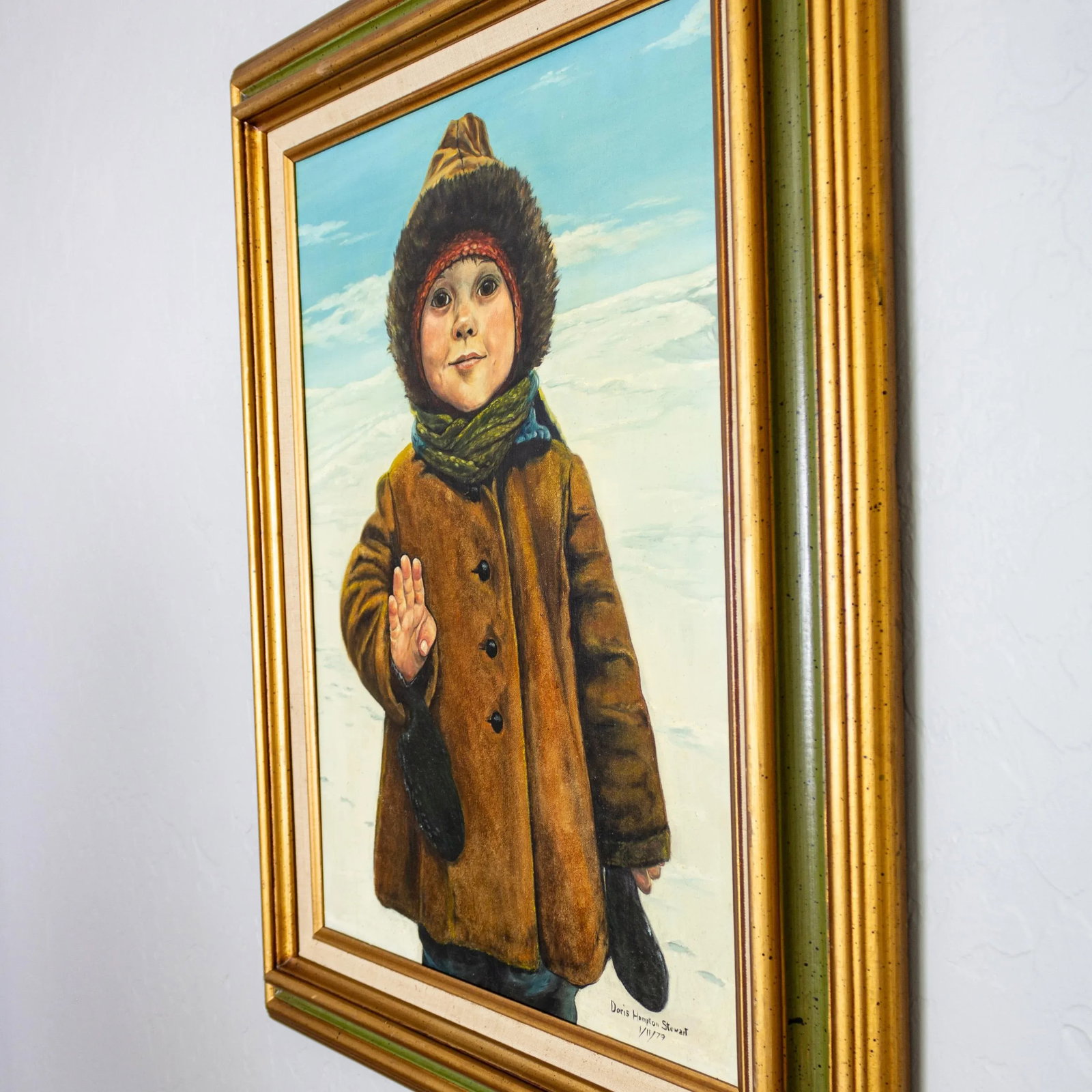 Oil Portrait Painting of a Child in the Snow | Signed and Framed - 6