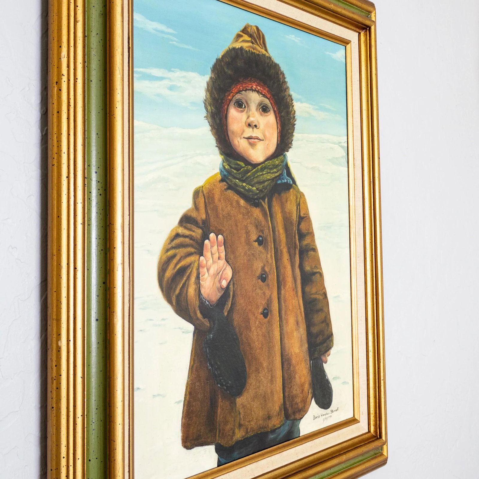Oil Portrait Painting of a Child in the Snow | Signed and Framed - 7
