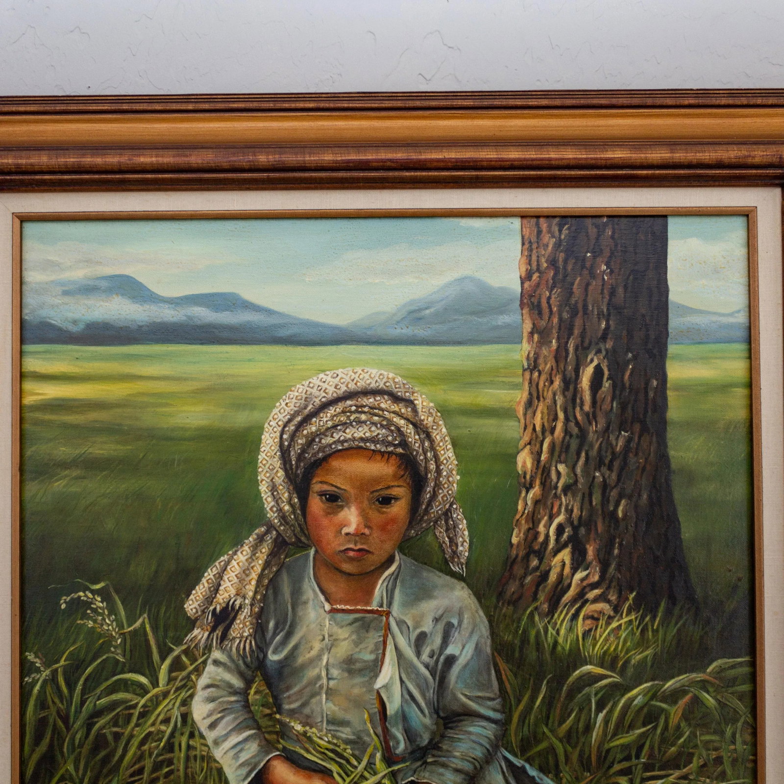 Oil Painting Portrait of an Asian Girl in a Field | Signed and Framed - 5