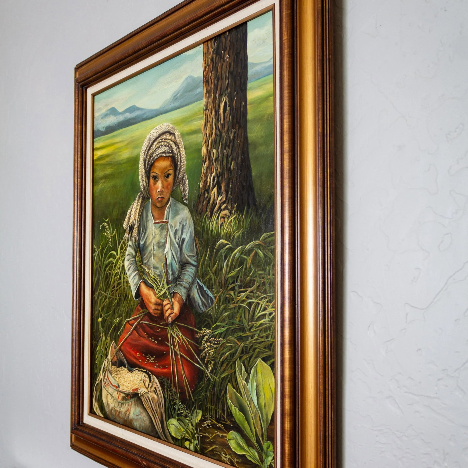 Oil Painting Portrait of an Asian Girl in a Field | Signed and Framed - 8
