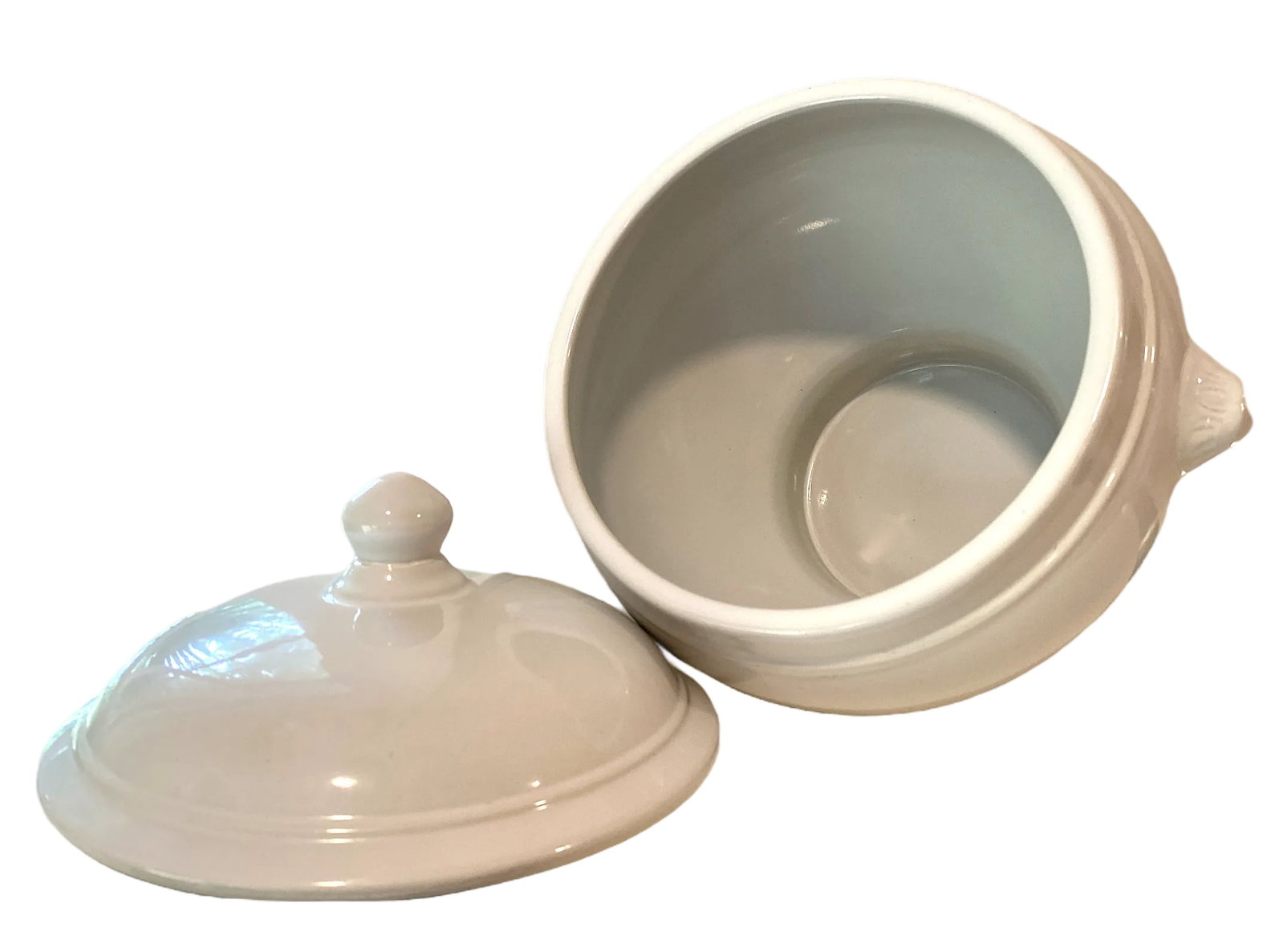 Antique French White Ironstone Tureen Lion Face Handles and Lid - 5