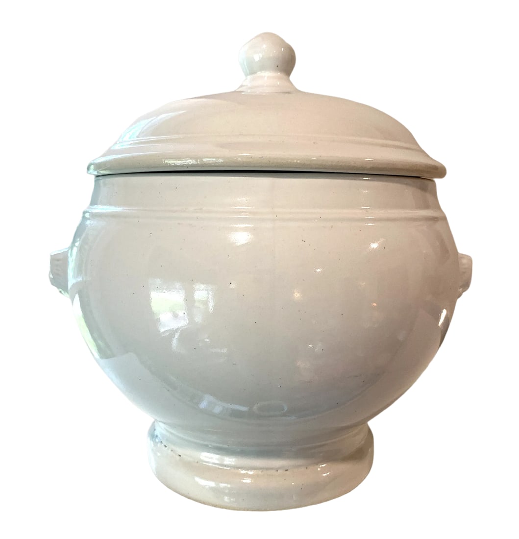Antique French White Ironstone Tureen Lion Face Handles and Lid - 7
