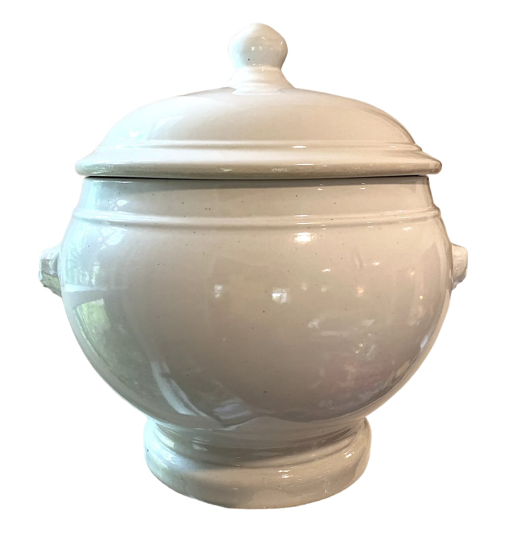 Antique French White Ironstone Tureen Lion Face Handles and Lid - 8