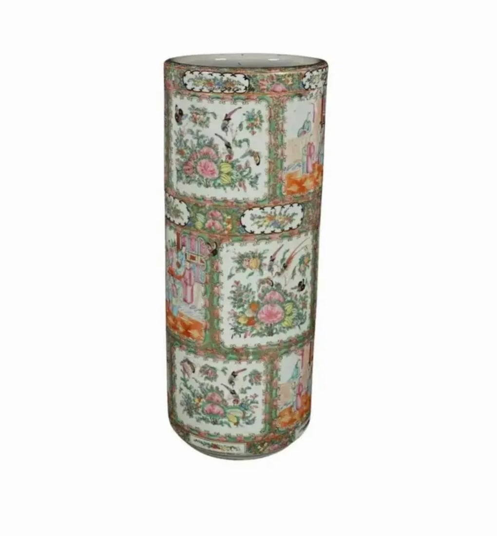 Antique Chinese Rose Medallion Umbrella Stand - 6