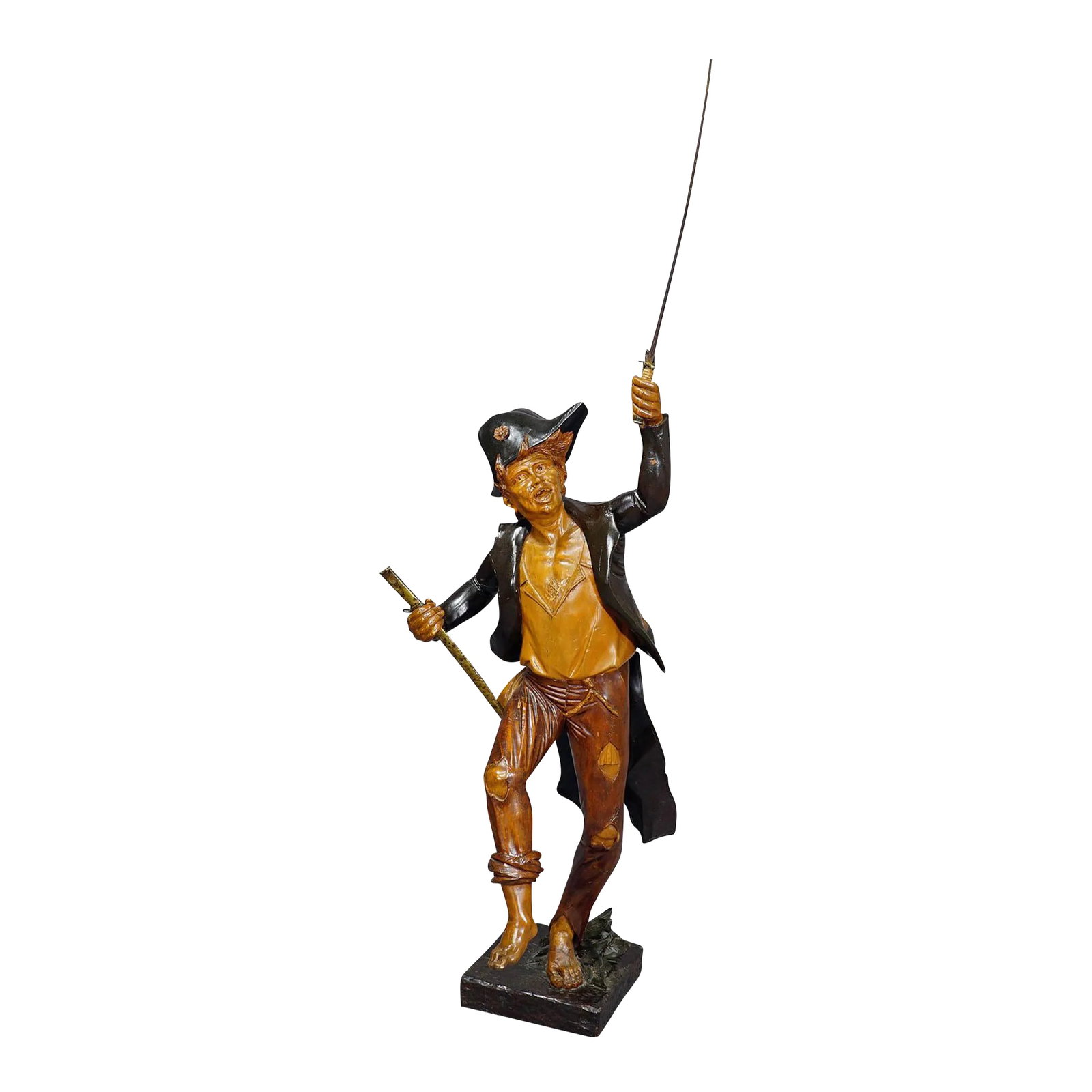Large Antique Statue of a French Freedom Fighter Ca. 1920s: Large Antique Statue of a French Freedom Fighter ca. 1920s A large wooden French freedom fighter statue holding a metal saber. The hand-made sculpture was handcarved most probably in France around 192