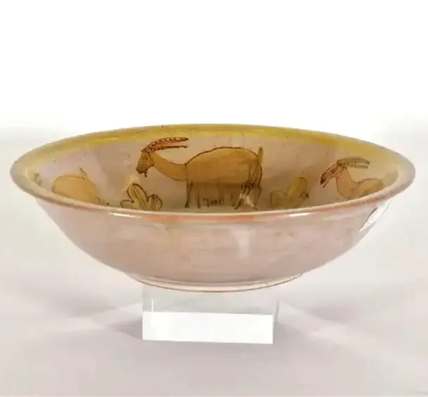 Guido Gambone Grazing Goats Monumental Stoneware Centerpiece Bowl, Italy, 1950 - 2