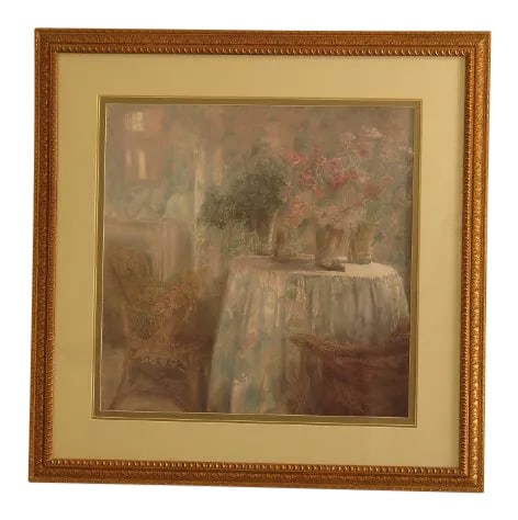 1990s Gold Framed Decorative Room Scene Print: Approx: 25 Years Old High Quality Construction Triple Matted w. Gold Trim Professionally Framed & Matted Glass Front Offered @ Fraction Original Retail Cost Condition: Excellent Original Finish &
