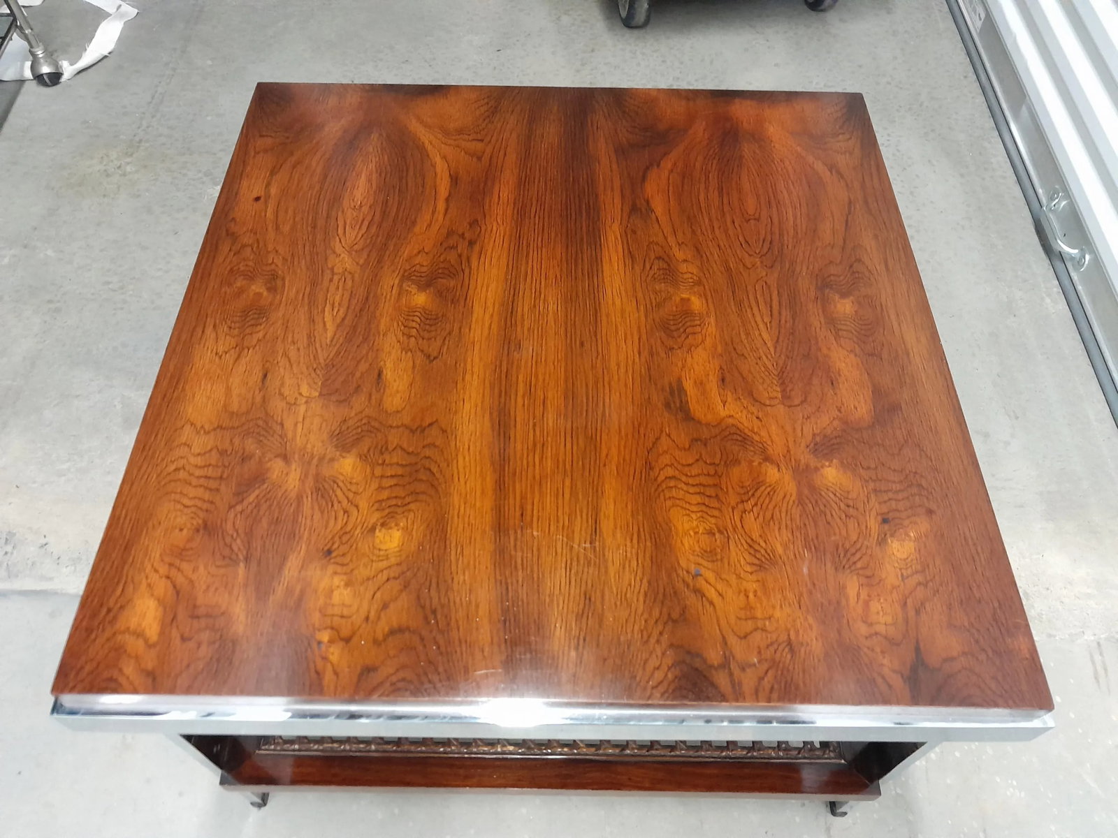Mid 20th Century Milo Baughman Style Rosewood, Cane and Chrome Side Table - 5