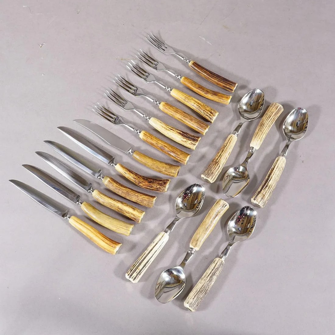 Vintage Stainless Steel and Horn Tableware Set for 6 Germany 1950s - 2
