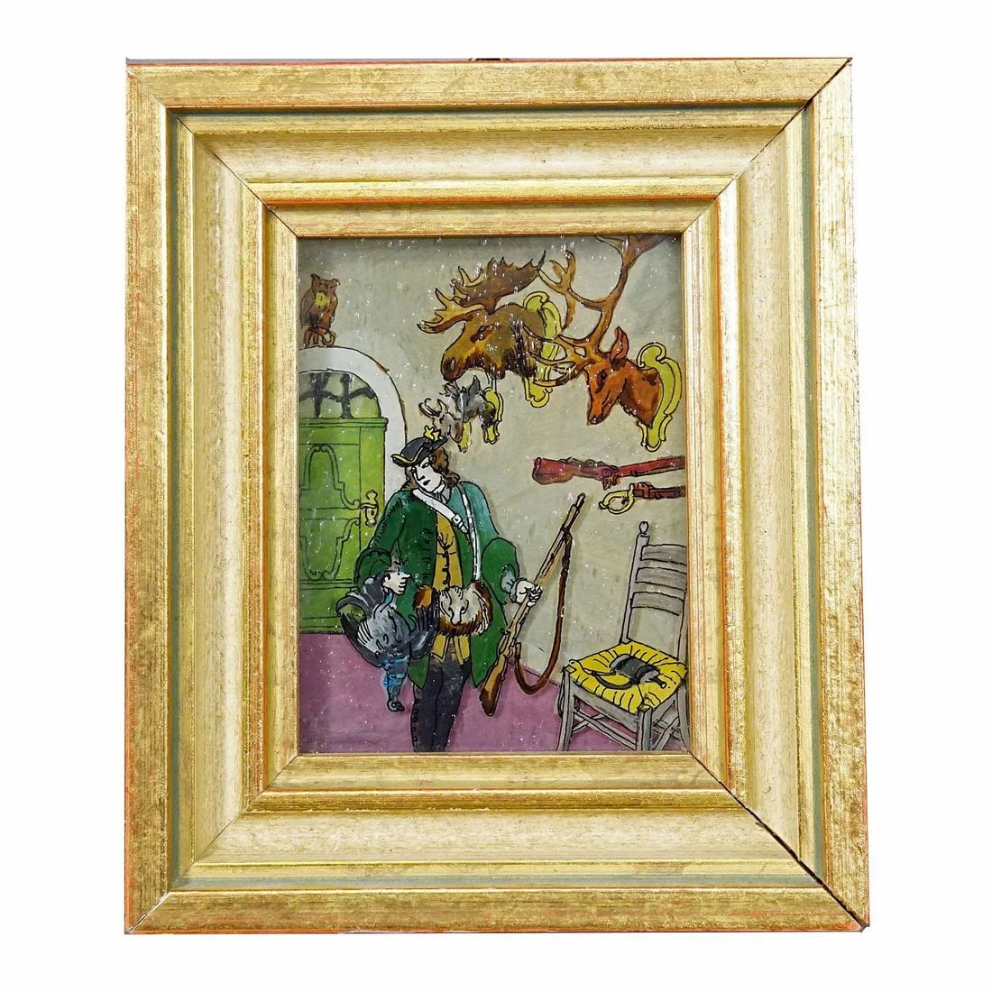 Three Vintage Behind Glass Paintings With Biedermeier Scenes - 2