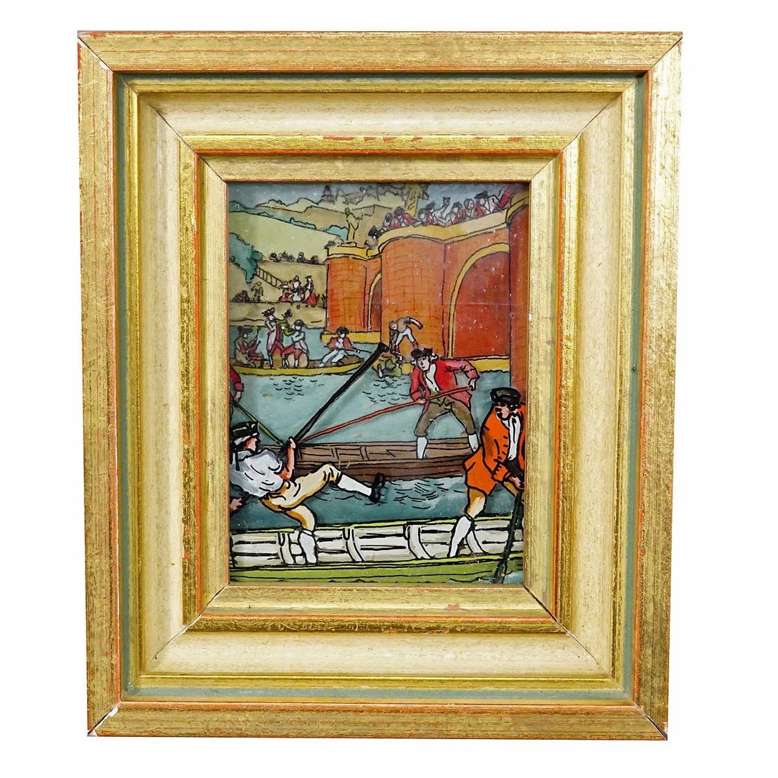 Three Vintage Behind Glass Paintings With Biedermeier Scenes - 3