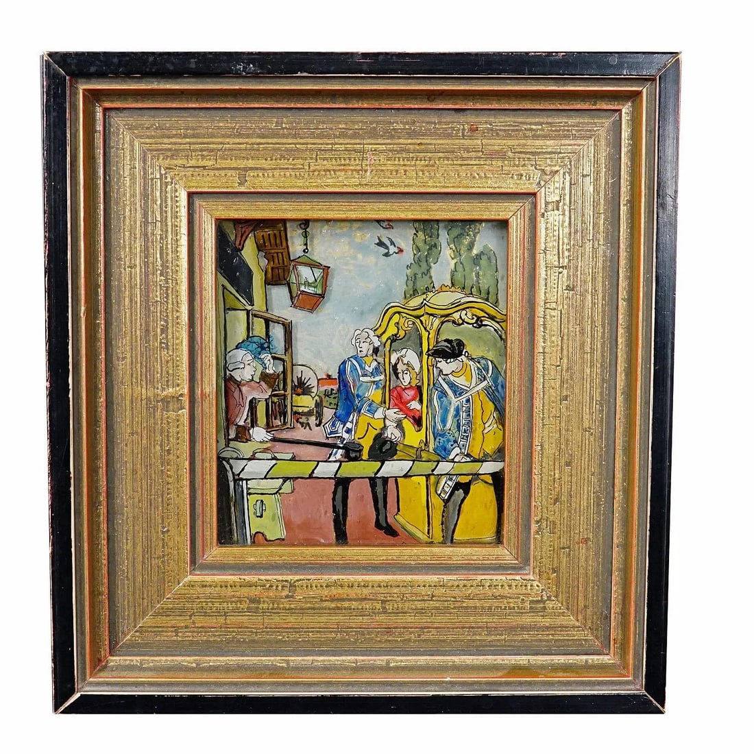 Three Vintage Behind Glass Paintings With Biedermeier Scenes - 4