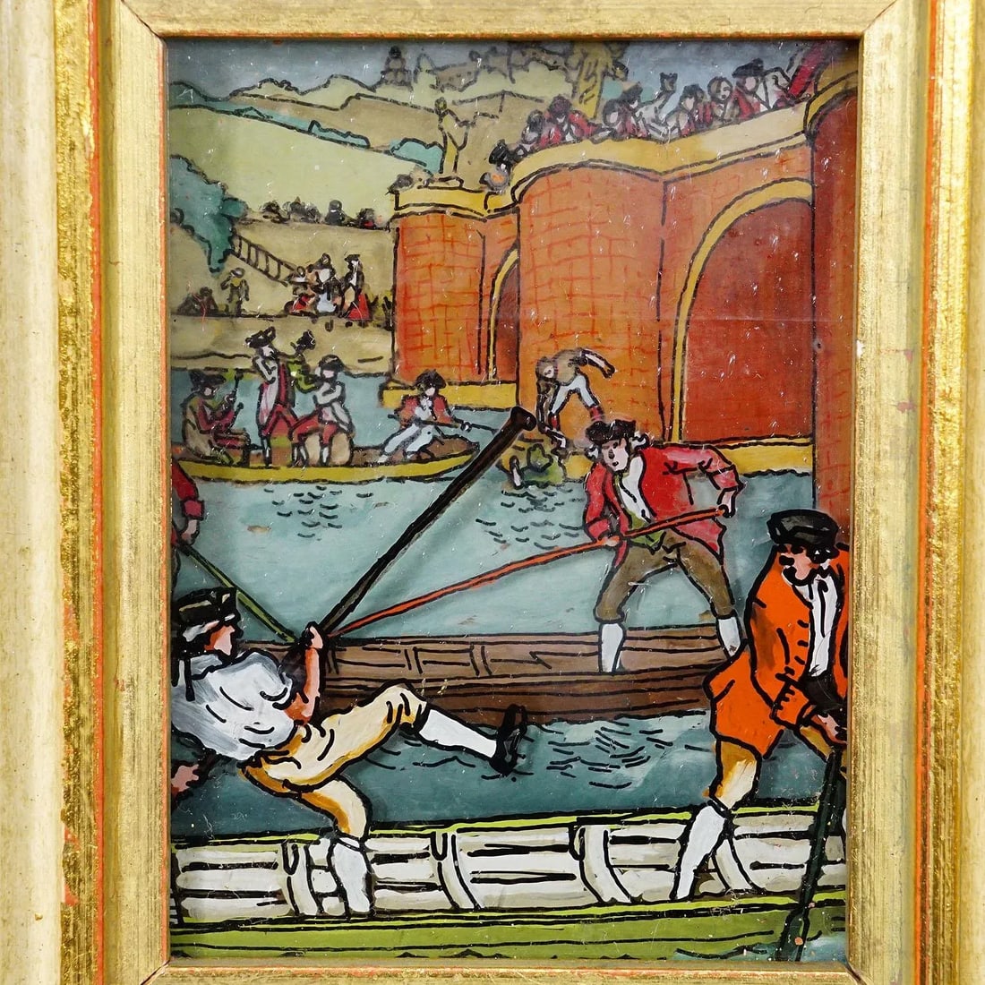 Three Vintage Behind Glass Paintings With Biedermeier Scenes - 5