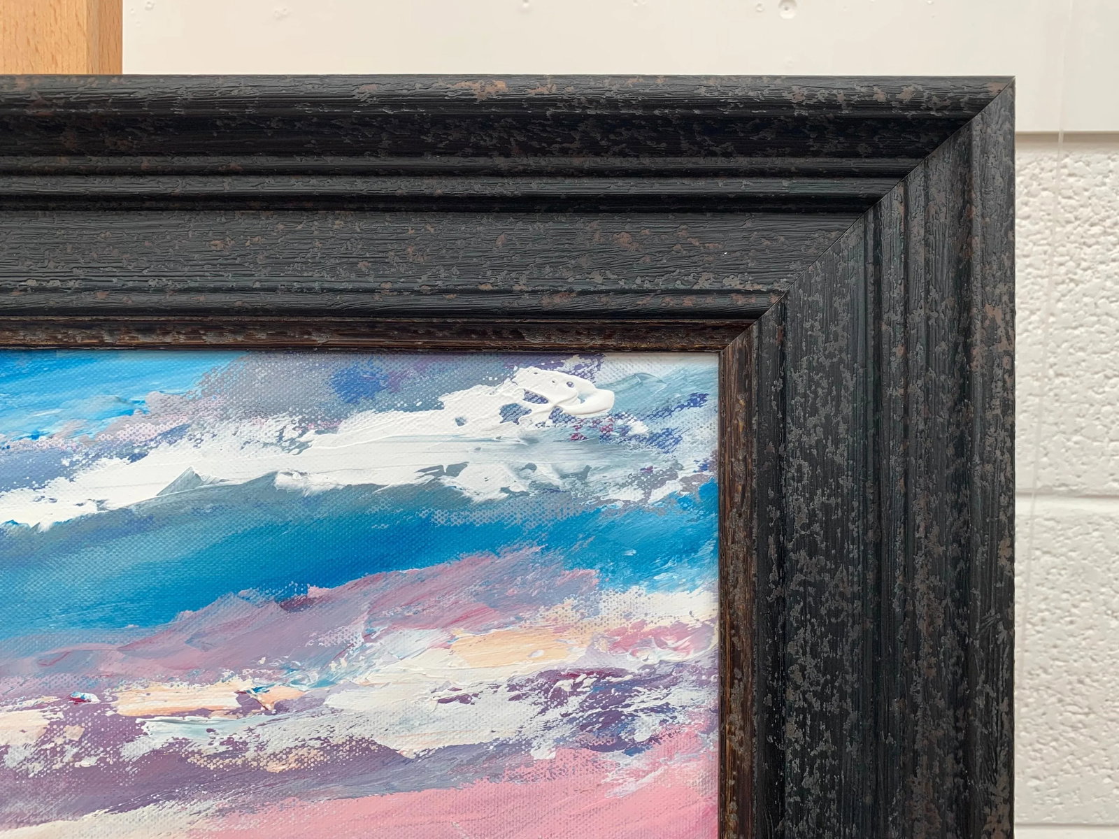 Pink & Blue Expressive Abstract Lake Seascape - Unique Original Art by Contemporary British Artist, - 10