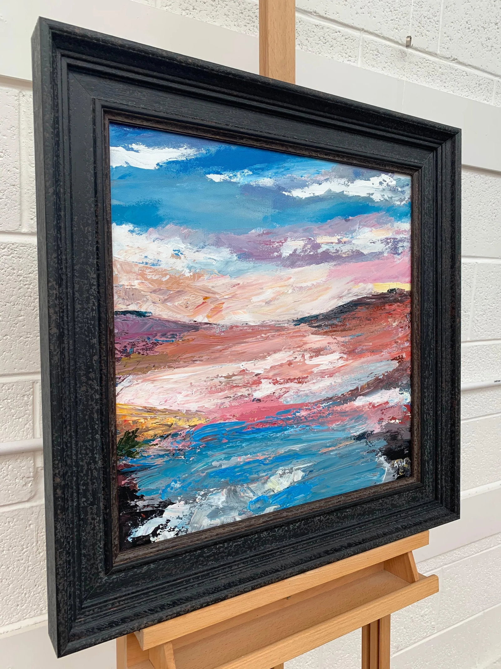 Pink & Blue Expressive Abstract Lake Seascape - Unique Original Art by Contemporary British Artist, - 4