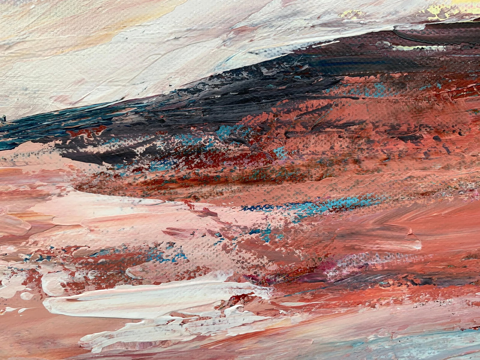 Pink & Blue Expressive Abstract Lake Seascape - Unique Original Art by Contemporary British Artist, - 9