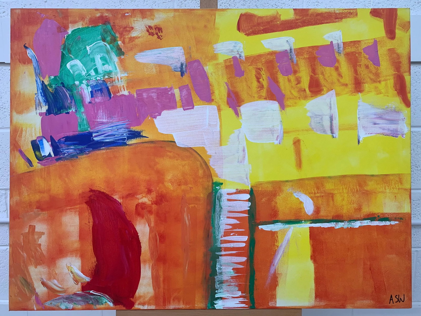 Abstract Painting With Yellow Orange Red & Pink - Unique Original Art by Contemporary British Artist - 3