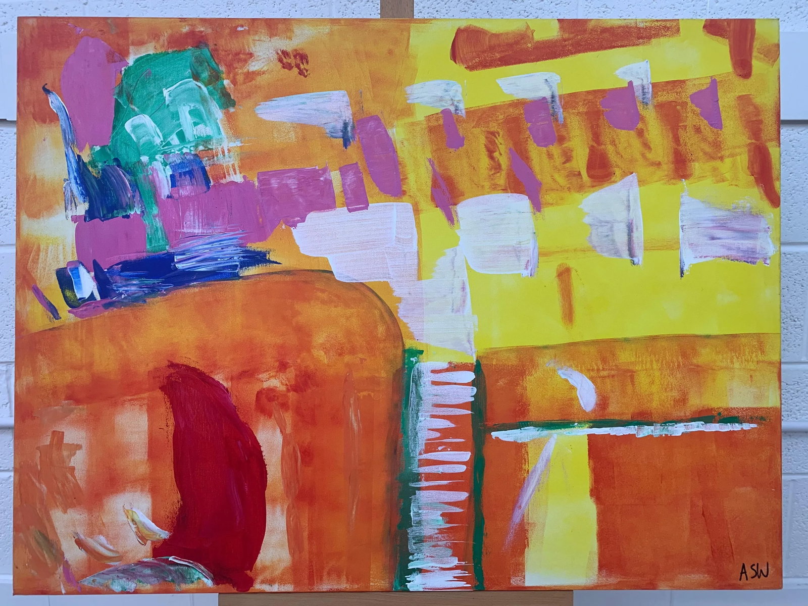 Abstract Painting With Yellow Orange Red & Pink - Unique Original Art by Contemporary British Artist - 7