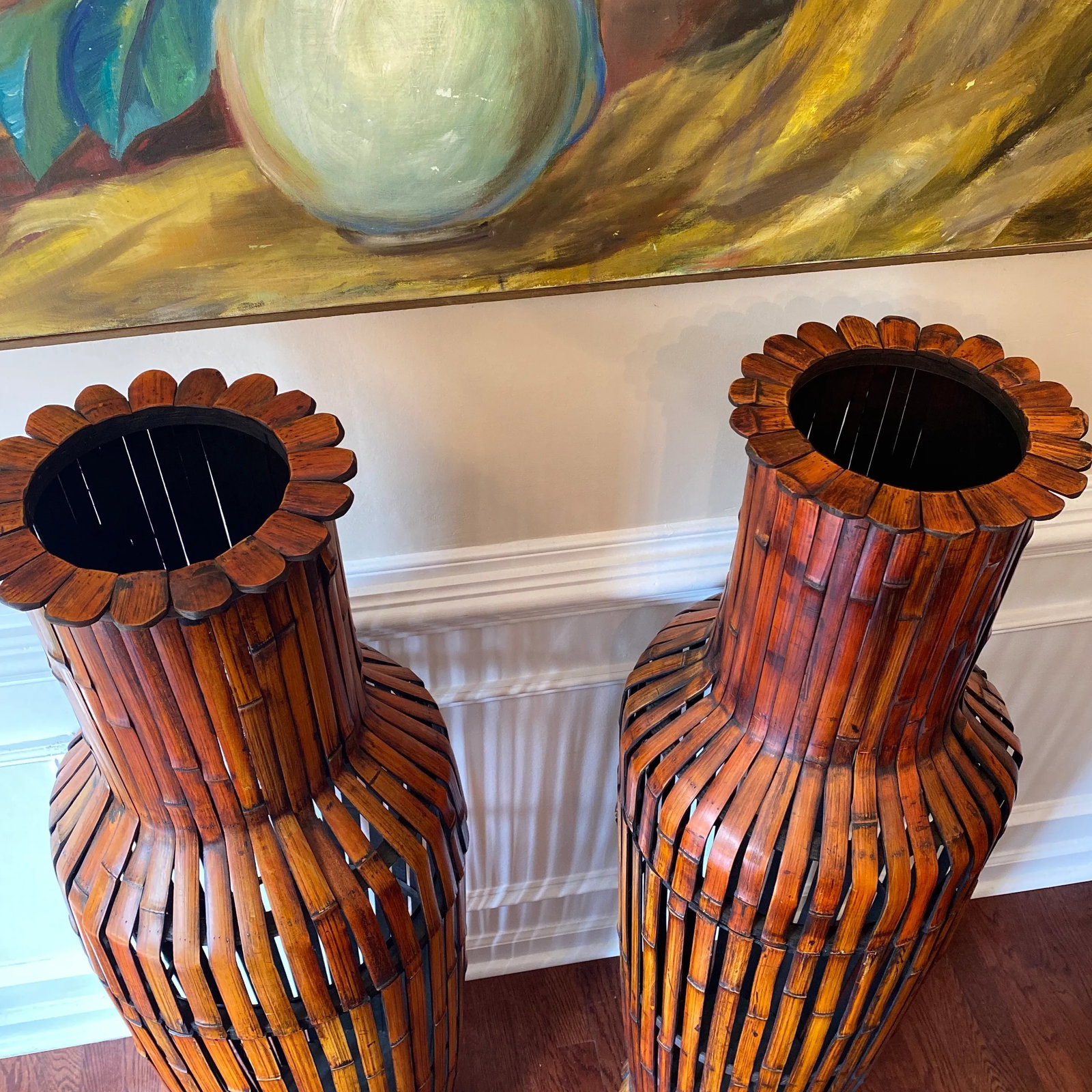 1970s Pair of Oversized Bamboo Storage Pots - 4