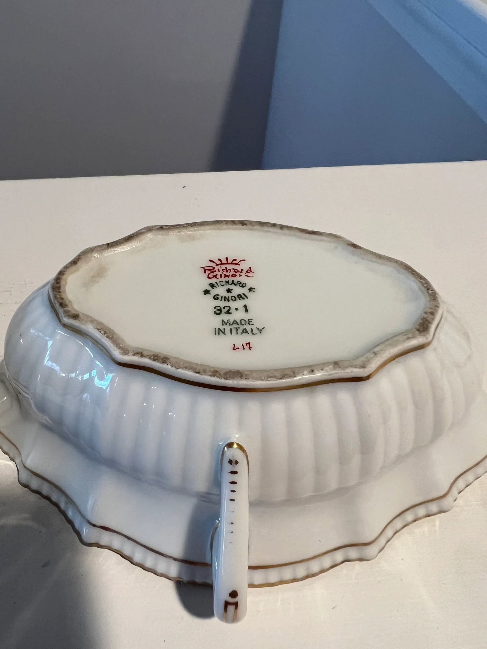 Pair, Richard Ginori Italian "Elba" Pattern Porcelain Open Sauce Boats - 4