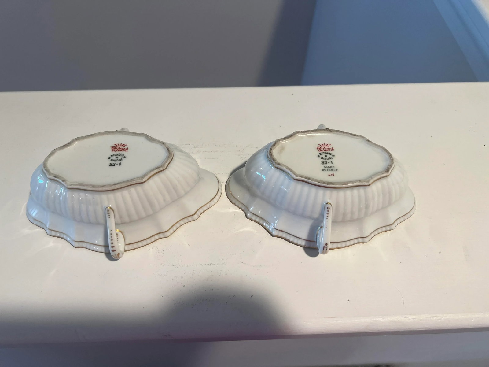 Pair, Richard Ginori Italian "Elba" Pattern Porcelain Open Sauce Boats - 6