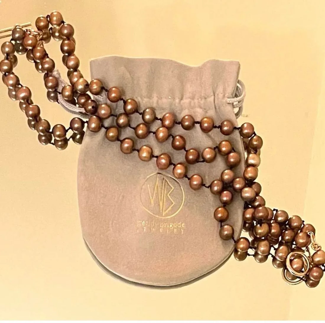 Triple Strand Bronze Pearl Choker Necklace With 14k Clasp - 5
