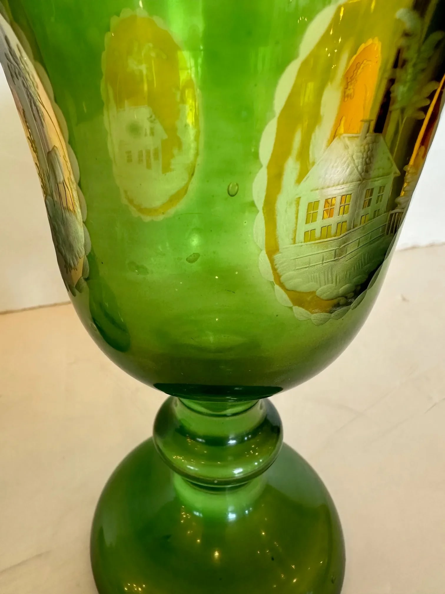 Antique Czech Bohemain Overlay Glass Goblets -A Pair - 11