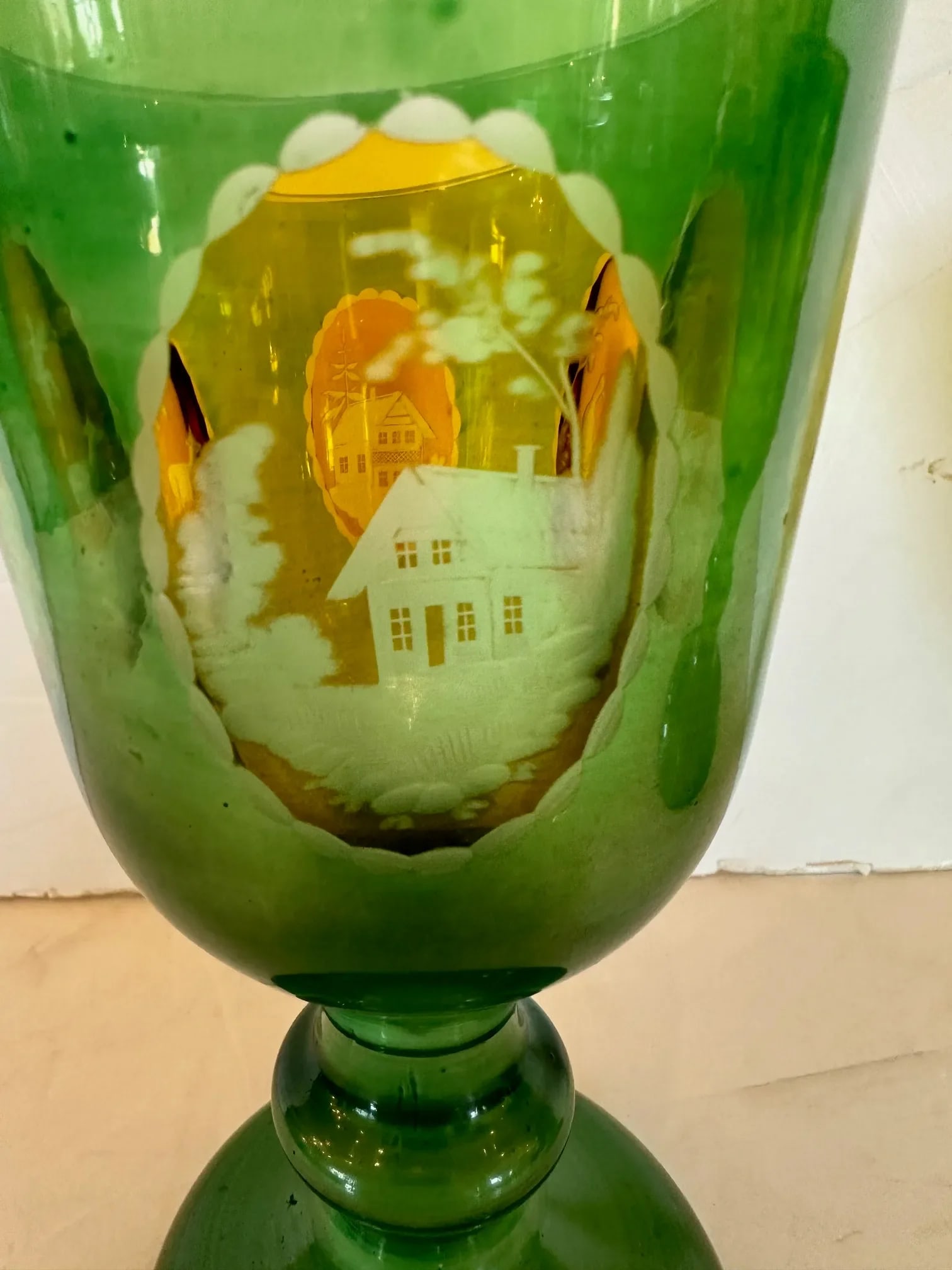 Antique Czech Bohemain Overlay Glass Goblets -A Pair - 2