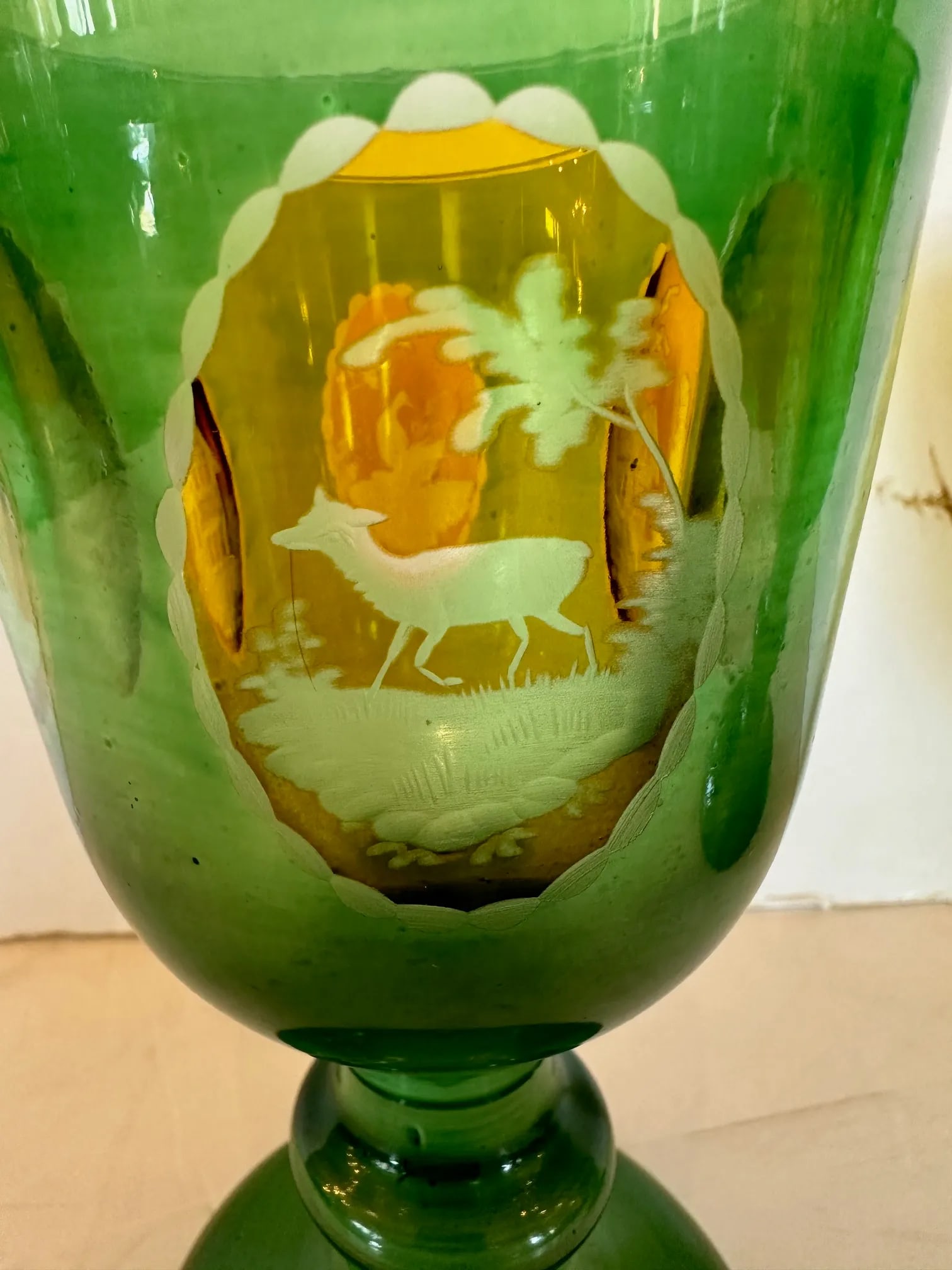 Antique Czech Bohemain Overlay Glass Goblets -A Pair - 5