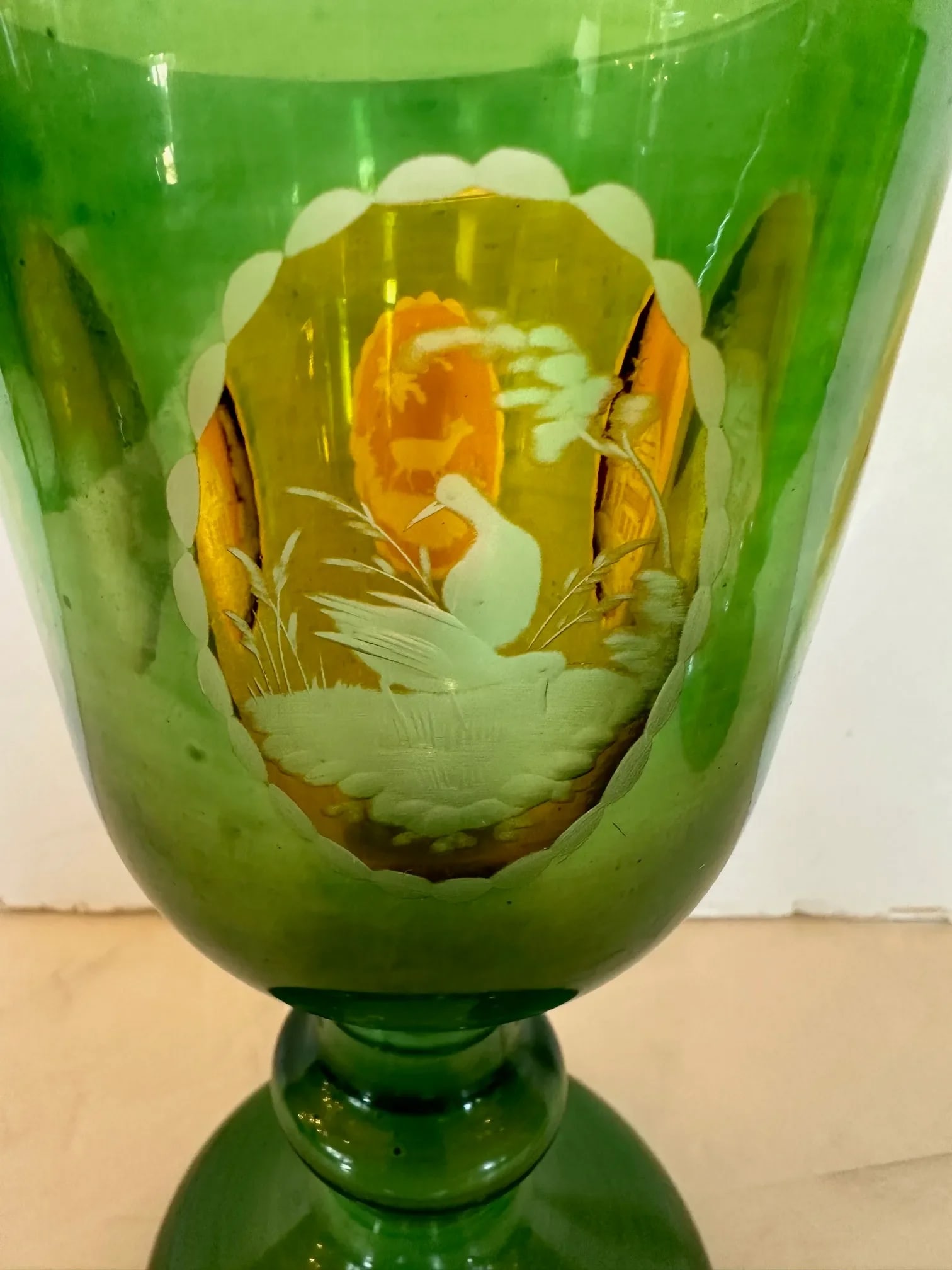Antique Czech Bohemain Overlay Glass Goblets -A Pair - 7