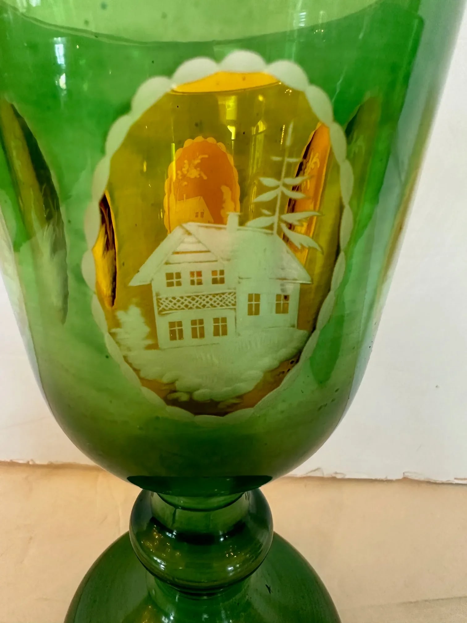 Antique Czech Bohemain Overlay Glass Goblets -A Pair - 9