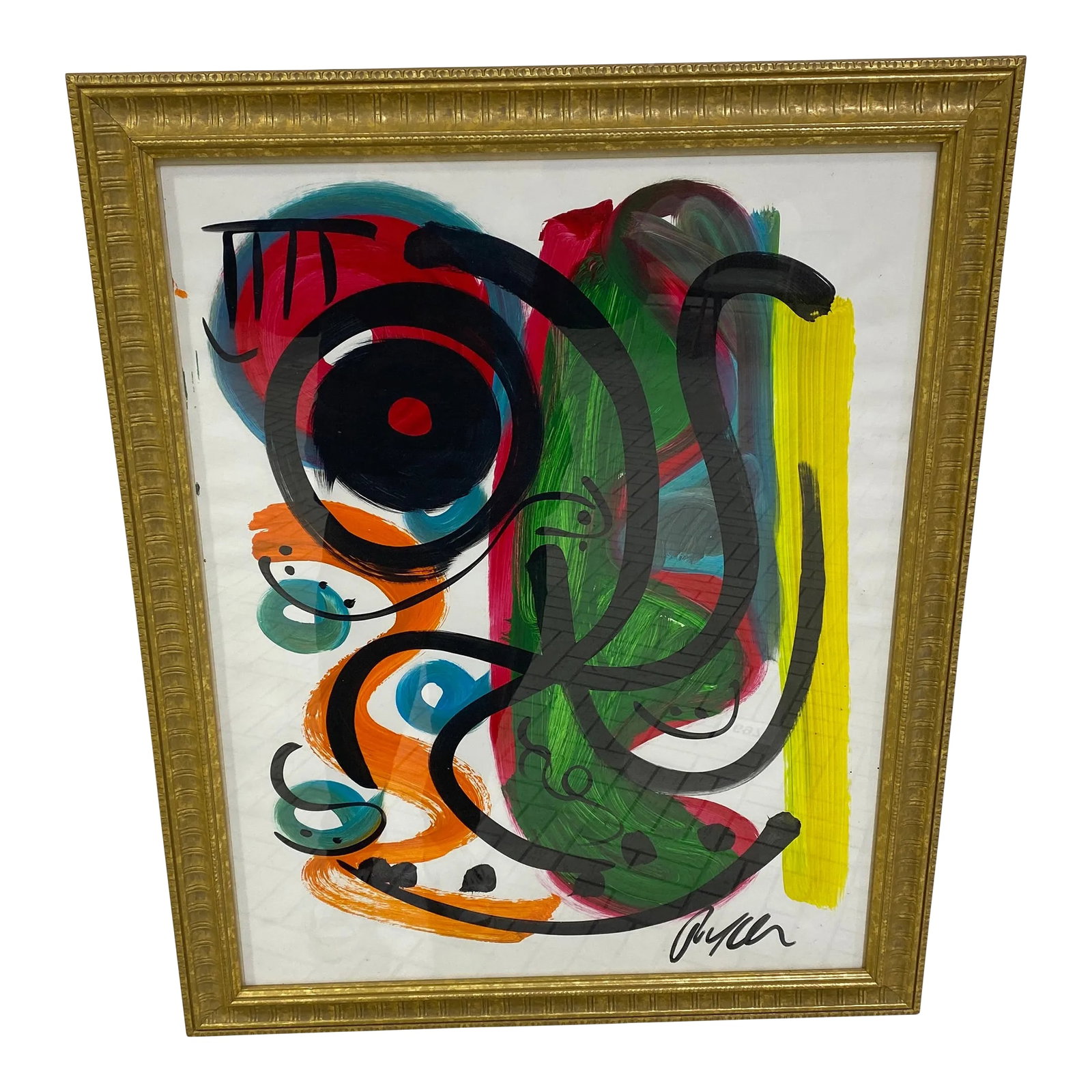 Original Peter Keil - Miro Style Green Abstract Framed Painting: Fantastic original paintings by Listed world renowned artist Peter Robert Keil (born 1942 Germany) Peter has self proclaimed to be the last of the living legend artists working in his career with