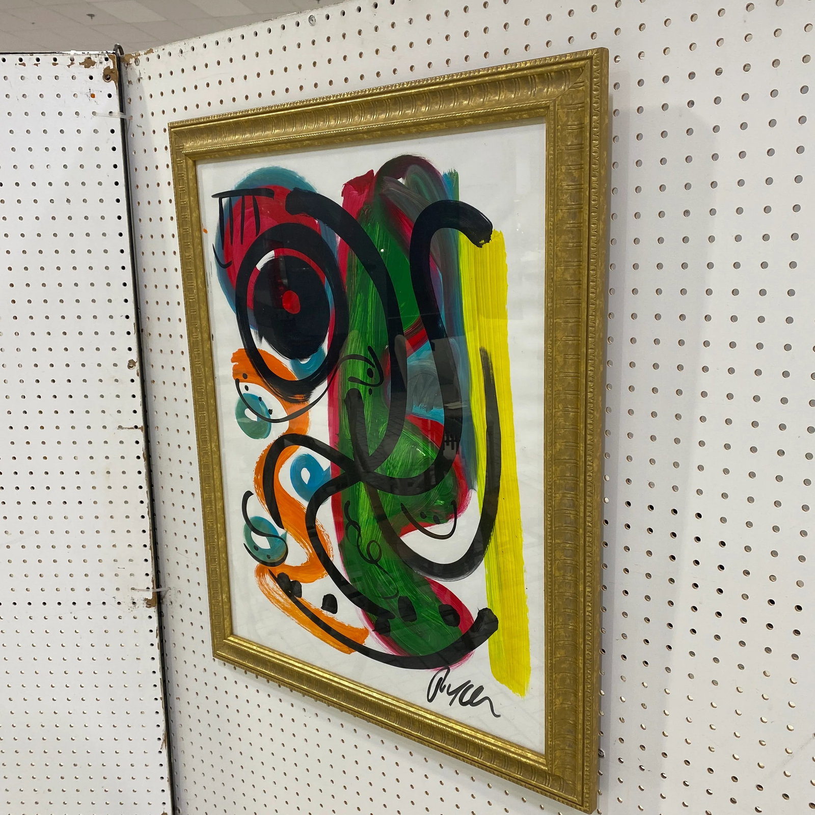 Original Peter Keil - Miro Style Green Abstract Framed Painting - 3