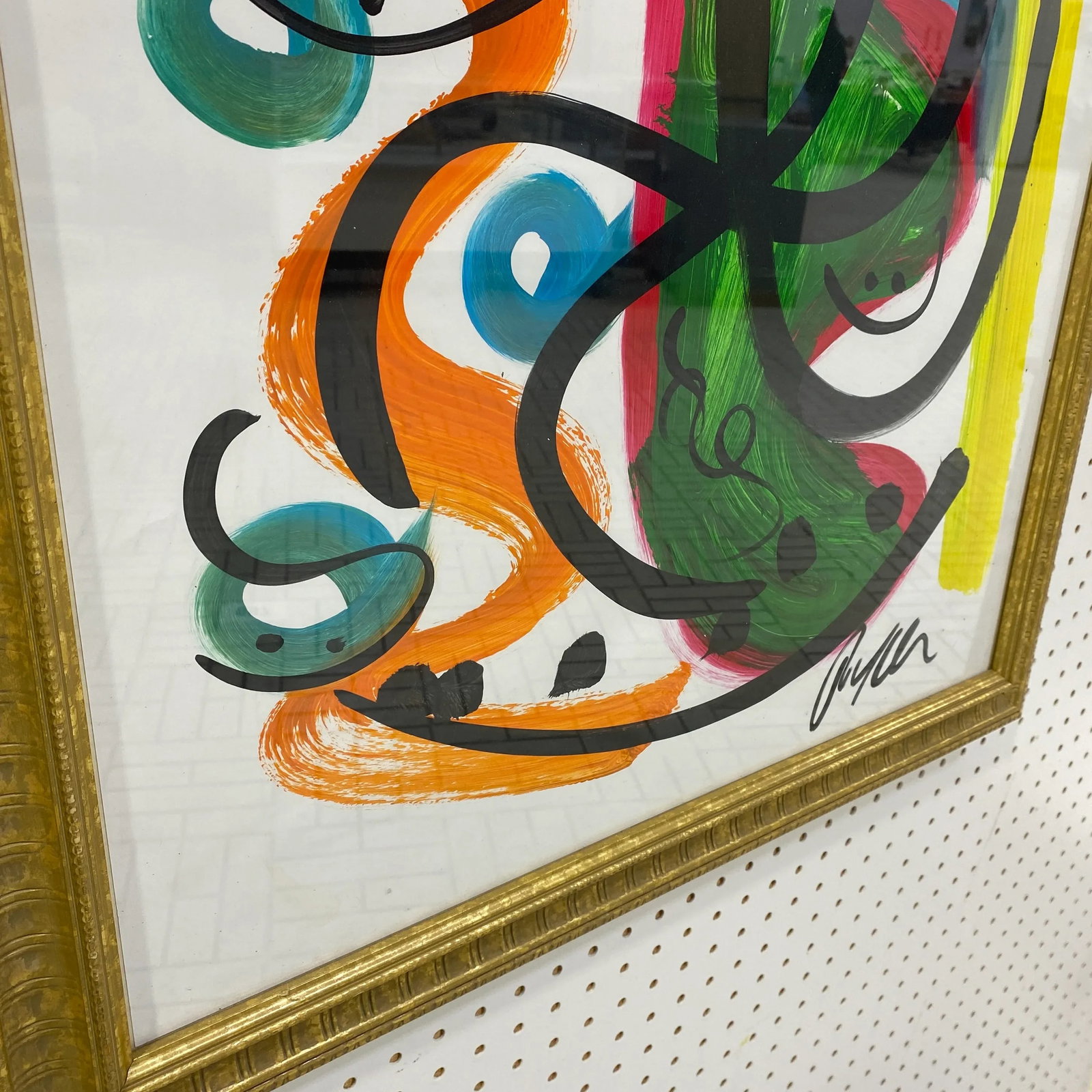 Original Peter Keil - Miro Style Green Abstract Framed Painting - 5
