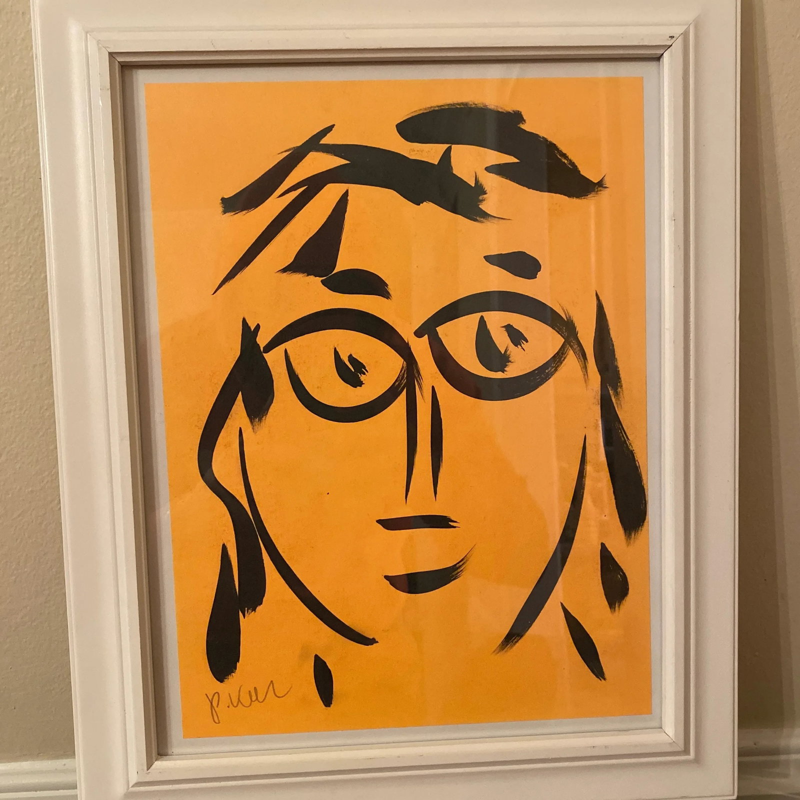 Late 20th Century Peter Keil Original Orange Abstract Portrait Painting - 2