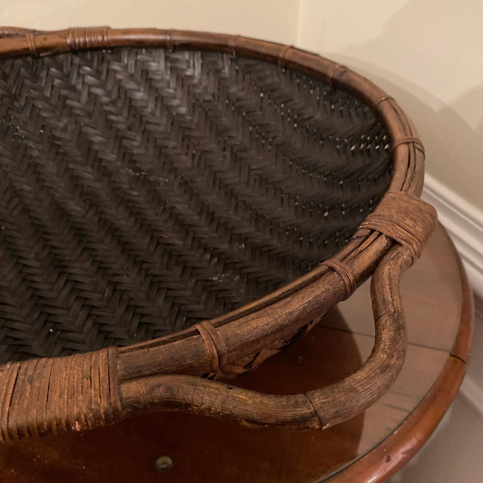Vintage Chineese Hand Woven Rattan Market Basket - 3