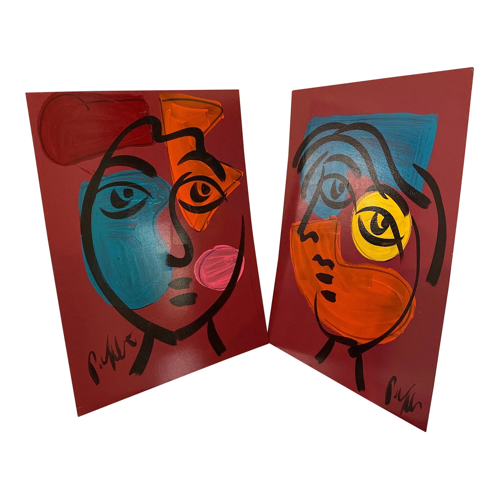 Abstract Peter Keil Original Acrylic on Board Painting ~ a Pair: Peter Keil is a German artist that focuses primarily on abstract expressionism. Keil painted with some of the greats including, Joan Miró, Andy Warhol and Pablo Picasso, to name a few. Both are