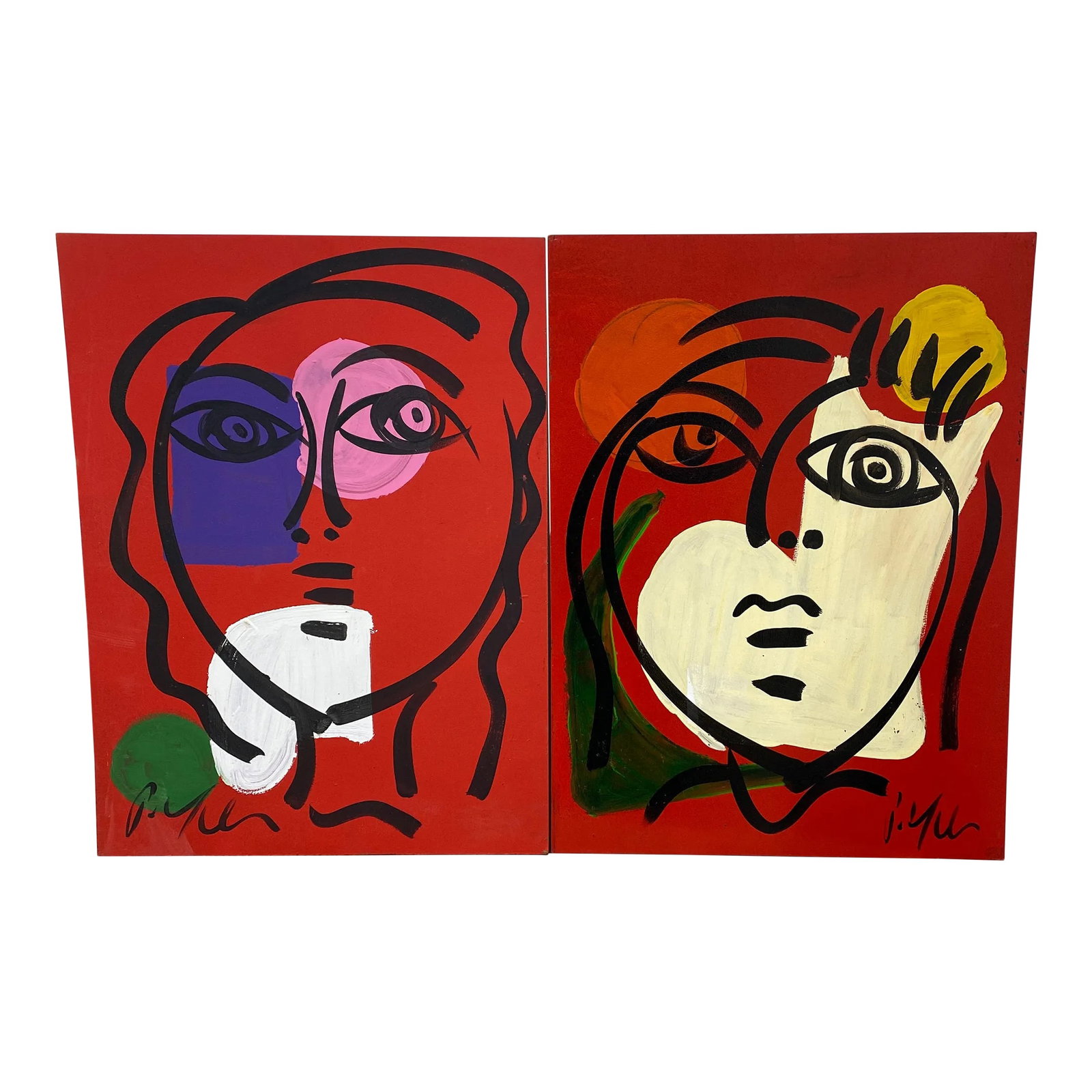 1970s Abstract Peter Keil Original Acrylic on Board Painting ~ a Pair: Peter Keil is a German artist that focuses primarily on abstract expressionism. Keil painted with some of the greats including, Joan Miró, Andy Warhol and Pablo Picasso, to name a few. Both are