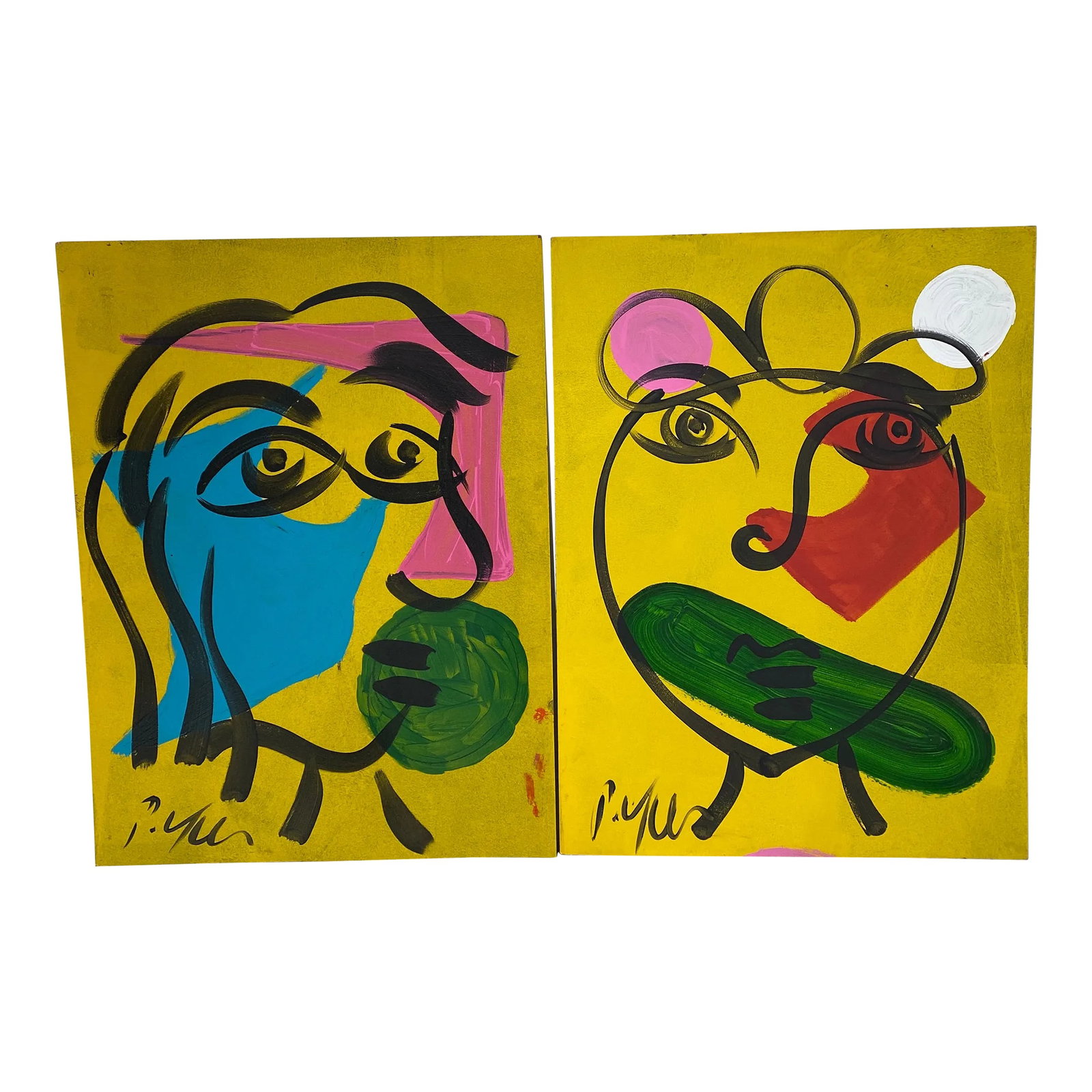 1970s Abstract Peter Keil Original Acrylic on Board Painting ~ a Pair: Peter Keil is a German artist that focuses primarily on abstract expressionism. Keil painted with some of the greats including, Joan Miró, Andy Warhol and Pablo Picasso, to name a few. Both are