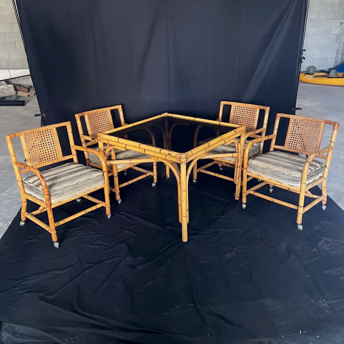 Ficks Reed Style 1950s Mid Century Rattan Dining Table and Four Caned Chairs -Set of 5 - 2