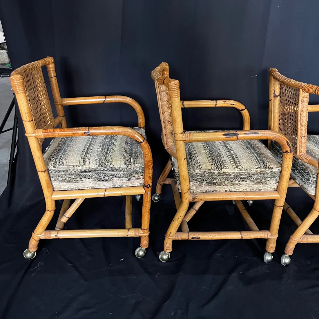 Ficks Reed Style 1950s Mid Century Rattan Dining Table and Four Caned Chairs -Set of 5 - 7
