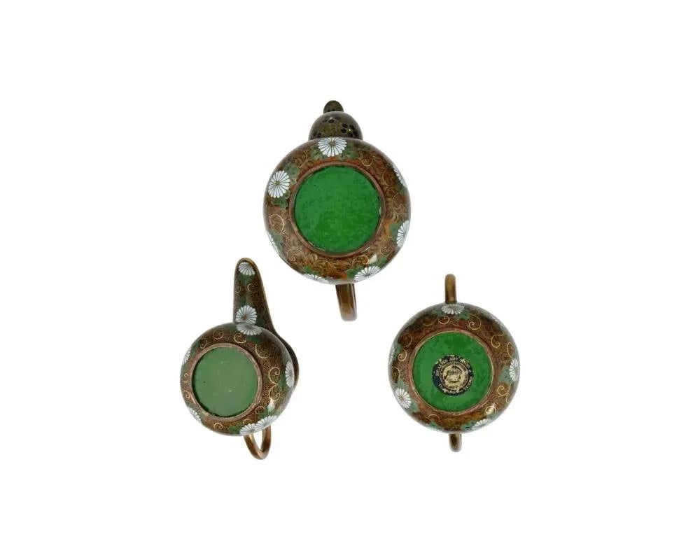 Antique Japanese Cloisonne Enamel Gold Stone Coffee Set- 3 Pieces - 10